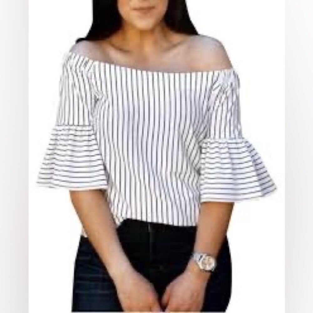 Banana Republic off the shoulder striped top.
